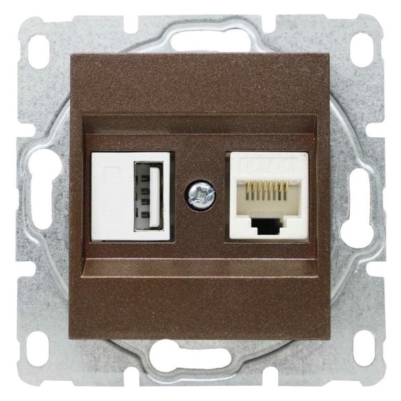 Розетка Metronex Electric Exclusive Champagne Metallic USB + сетевого кабеля LAN без рамки FRZ00050502BSH Розетка Metronex Electric Exclusive Champagne Metallic USB + сетевого кабеля LAN без рамки FRZ00050502BSH