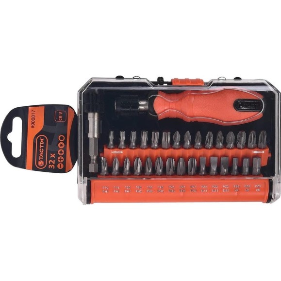 Набор вставок TACTIX из 32-х предметов, SL, PH, TORX 900017 Набор вставок TACTIX из 32-х предметов, SL, PH, TORX 900017
