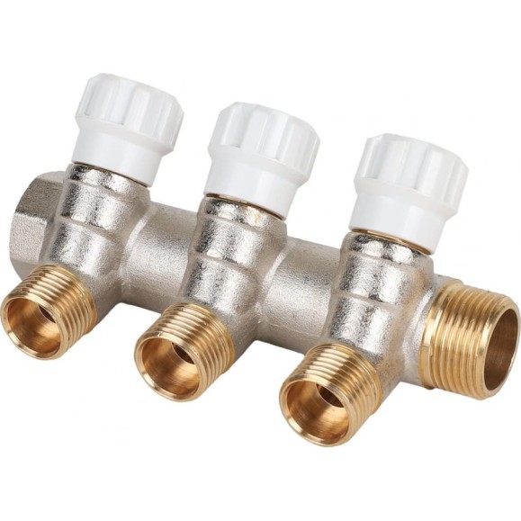 Коллектор MVI латунный с регулирующими вентилями 3/4"x1/2"x3 выхода MM.403.0504 Коллектор MVI латунный с регулирующими вентилями 3/4"x1/2"x3 выхода MM.403.0504