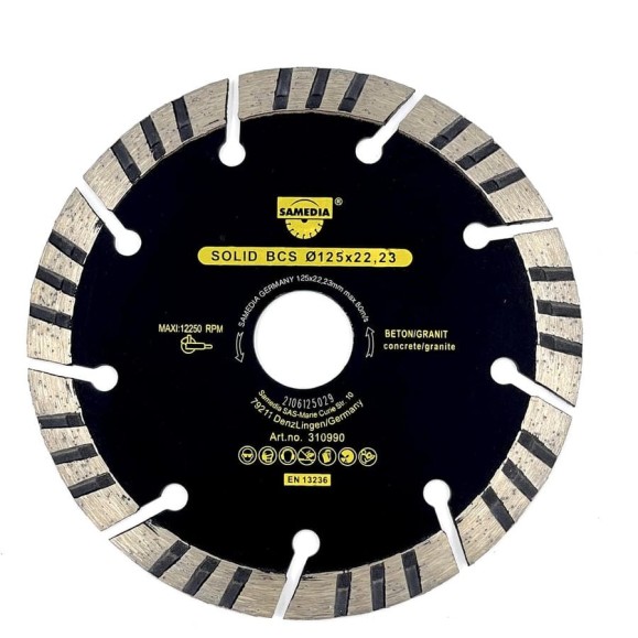 Диск для резки бетона SOLID BCS (125х22.23 мм; 9 сегментов) SAMEDIA 310990 Диск для резки бетона SOLID BCS (125х22.23 мм; 9 сегментов) SAMEDIA 310990