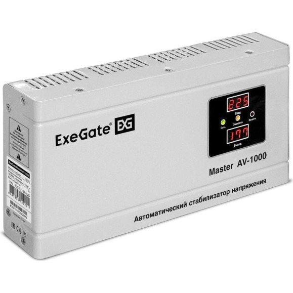 Стабилизатор напряжения ExeGate Master AV-1000 1000ВА, 140-260В, цифр. индикация вход вых. напряжения, 220В-8%, КПД 98%, 5 уровней защиты, задержка, метал.корпус 291737 Стабилизатор напряжения ExeGate Master AV-1000 1000ВА, 140-260В, цифр. индикация вход вых. напряжения, 220В-8%, КПД 98%, 5 уровней защиты, задержка, метал.корпус 291737