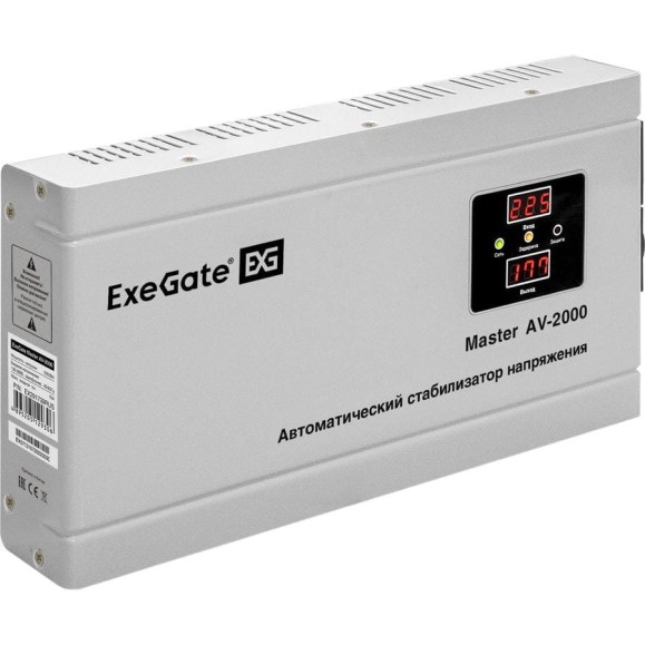 Стабилизатор напряжения ExeGate Master AV-2000 2000ВА, 140-260В, цифр. индикация входного/выходного напряжения, 220В-8, КПД 98%, 5 уровней защиты, задержка, металлический корпус 291739 Стабилизатор напряжения ExeGate Master AV-2000 2000ВА, 140-260В, цифр. индикация входного/выходного напряжения, 220В-8, КПД 98%, 5 уровней защиты, задержка, металлический корпус 291739
