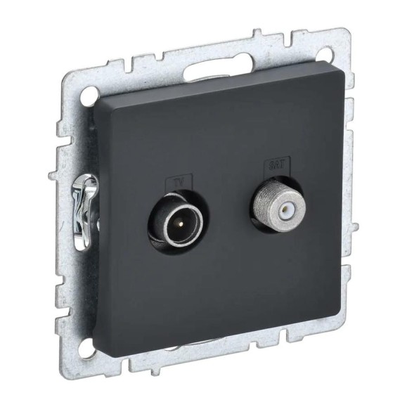 Двойная розетка tv+sat IEK Brite ртв/рсп12-брг графит BR-AF20-O-K53 Двойная розетка tv+sat IEK Brite ртв/рсп12-брг графит BR-AF20-O-K53