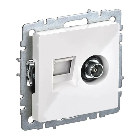 Двойная розетка IEK Brite tv+rj45 ртв/рк12-брб категория 5e, белый BR-AK20-1-K01 Двойная розетка IEK Brite tv+rj45 ртв/рк12-брб категория 5e, белый BR-AK20-1-K01