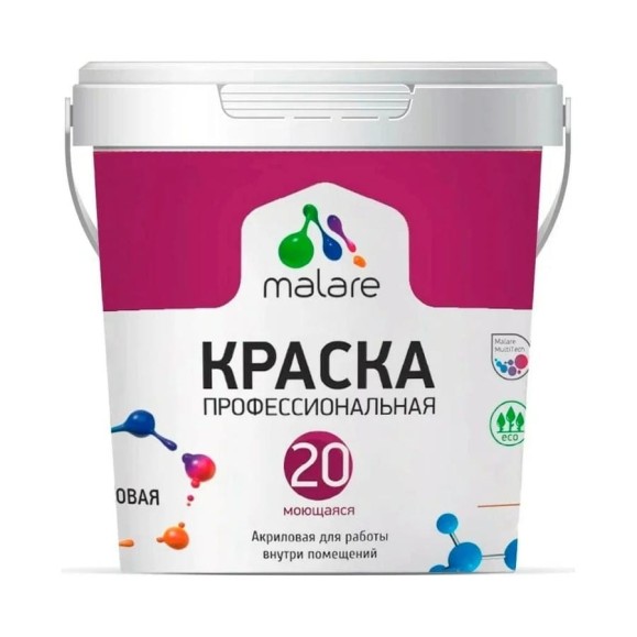 Краска MALARE Евро 20 для стен, потолков и обоев, песочный, 3,9 кг КЕВРО20ПЕСМ0390