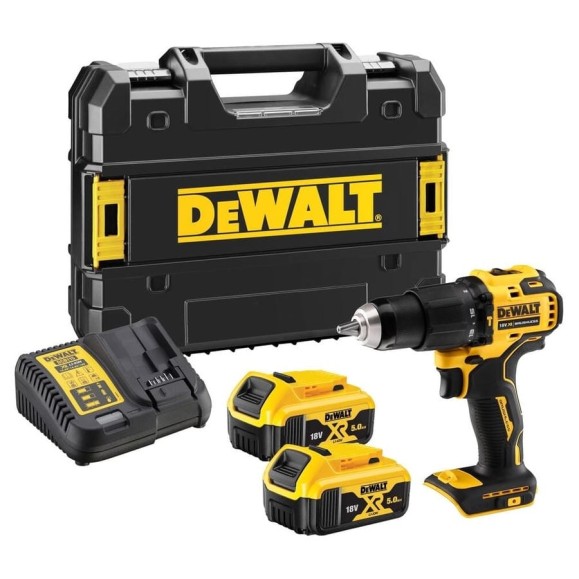 Ультракомпактная бесщёточная ударная дрель-шуруповерт DEWALT 18 В XR, БЗП патрон 13 мм, 2 батареи 5.0Ач DCD709P2T-QW Ультракомпактная бесщёточная ударная дрель-шуруповерт DEWALT 18 В XR, БЗП патрон 13 мм, 2 батареи 5.0Ач DCD709P2T-QW