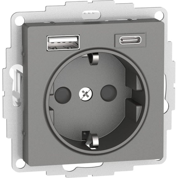 Розетка Systeme Electric Atlasdesign 16а c 2 usb a+c, 5в/2,4а/3,0а, 2x5в/1,5а, механизм, сталь ATN000932