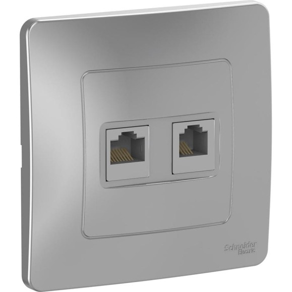 Двойная розетка: компьютерная rj45, кат.5e + телефонная rj11 Systeme Electric Blanca с/у, алюминий BLNIS045113 Двойная розетка: компьютерная rj45, кат.5e + телефонная rj11 Systeme Electric Blanca с/у, алюминий BLNIS045113