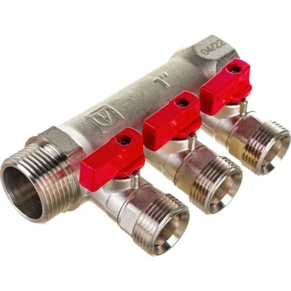 Коллектор с отсекающими кранами Valtec 1х3 выхода Евроконус 3/4" VTc.580.NE.0603