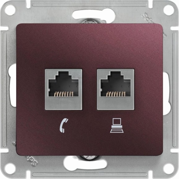 Механизм двойной розетки Systeme Electric Glossa rj11+rj45, категория 5e, баклажановый GSL001185 Механизм двойной розетки Systeme Electric Glossa rj11+rj45, категория 5e, баклажановый GSL001185