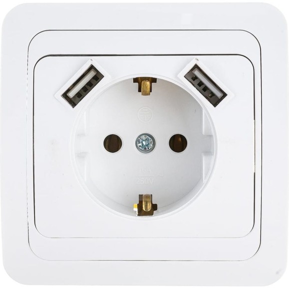 Одинарная розетка IN HOME с заземлением CLASSICO с двумя USB белая 2047 4690612035246 Одинарная розетка IN HOME с заземлением CLASSICO с двумя USB белая 2047 4690612035246