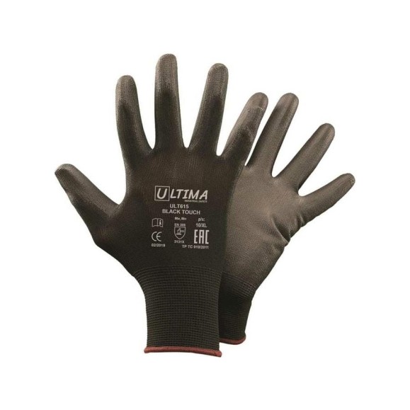 Нейлоновые перчатки с полиуретановым покрытием ULTIMA BLACK TOUCH черные ULT615/XL Нейлоновые перчатки с полиуретановым покрытием ULTIMA BLACK TOUCH черные ULT615/XL
