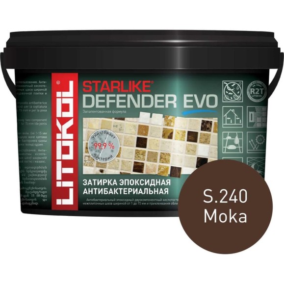 Эпоксидный состав LITOKOL STARLIKE Defender EVO S.240 MOKA для укладки и затирки мозаики, керамической плитки 499240002 Эпоксидный состав LITOKOL STARLIKE Defender EVO S.240 MOKA для укладки и затирки мозаики, керамической плитки 499240002