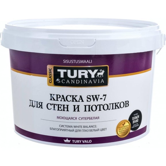 Краска TURY в/д SW-7 моющаяся супербелая, 2,4 кг 2008499 Краска TURY в/д SW-7 моющаяся супербелая, 2,4 кг 2008499