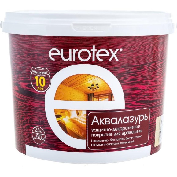Защитно-декоративное покрытие для древесины Eurotex Бесцветный 2.5 кг 1/4 19957 Защитно-декоративное покрытие для древесины Eurotex Бесцветный 2.5 кг 1/4 19957