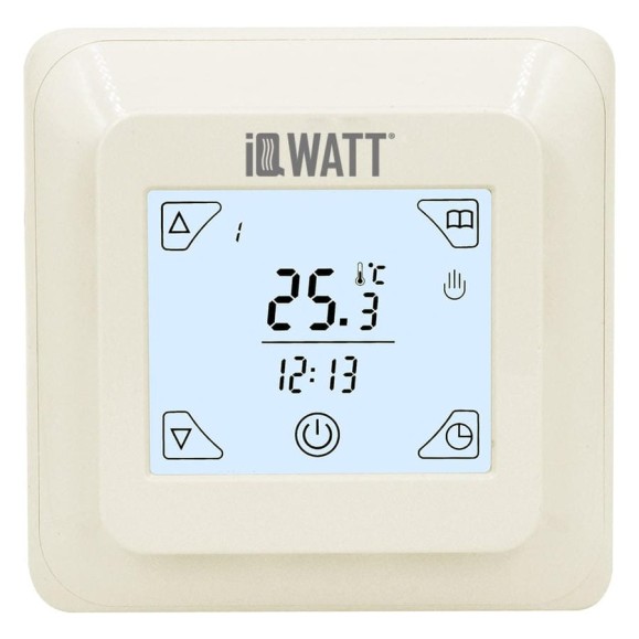 Терморегулятор для теплого пола IQWATT IQ THERMOSTAT TS программируемый, с ЖК-дисплеем и сенсорными кнопками, слоновая кость 403
