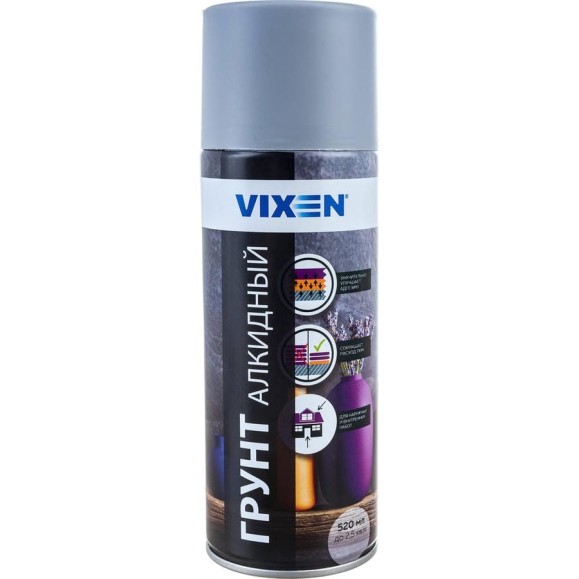 Универсальный алкидный грунт Vixen (серый; аэрозоль; 520 мл) VX21002 Универсальный алкидный грунт Vixen (серый; аэрозоль; 520 мл) VX21002
