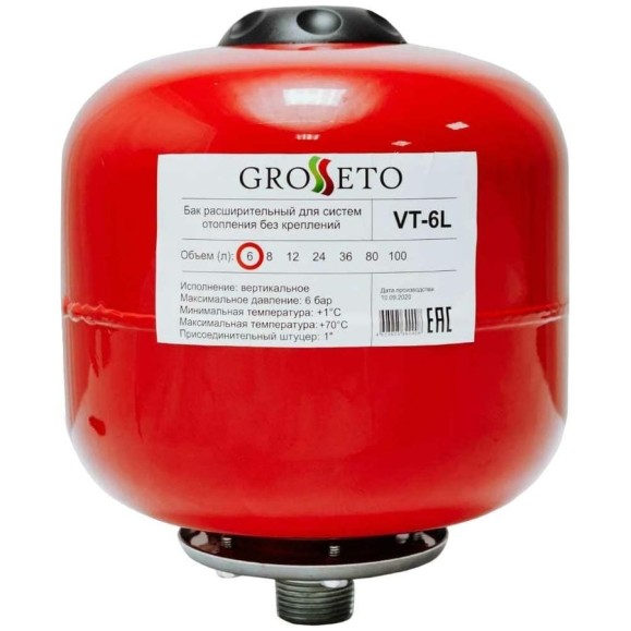 Расширительный бак (экспанзомат) Grosseto 6 л, отопление, вертикальный, 1" 2039945 Расширительный бак (экспанзомат) Grosseto 6 л, отопление, вертикальный, 1" 2039945