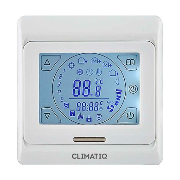 Терморегулятор для теплого пола IQWATT CLIMATIQ ST с ЖК-дисплеем, сенсорными кнопками и функциями программирования, белый 20667