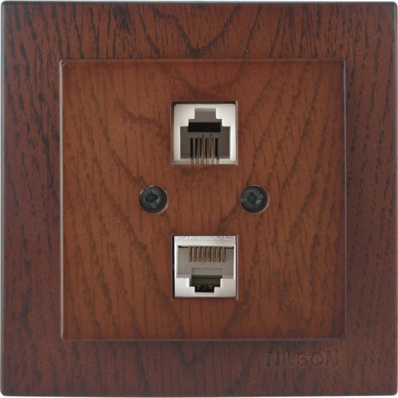 Компьютерная+телефонная розетка Nilson, СУ RJ 45CAT5+RJ11, TOURAN WOOD, орех 24271048