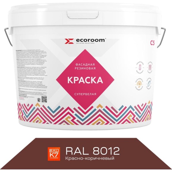 Фасадная резиновая краска ECOROOM RAL 8012 красно-коричневый, 2.4 кг Е-Кр -3582/8012 Фасадная резиновая краска ECOROOM RAL 8012 красно-коричневый, 2.4 кг Е-Кр -3582/8012