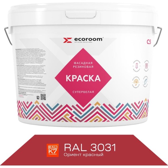 Фасадная резиновая краска ECOROOM RAL 3031 ориент красный, 7 кг Е-Кр-3383/3031