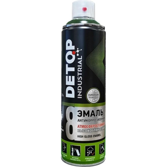 Эмаль DETOP атмосферостойкая, высокоглянцевая, зеленый мох, RAL 6005, аэрозоль 650 мл DTI-A07772 Эмаль DETOP атмосферостойкая, высокоглянцевая, зеленый мох, RAL 6005, аэрозоль 650 мл DTI-A07772