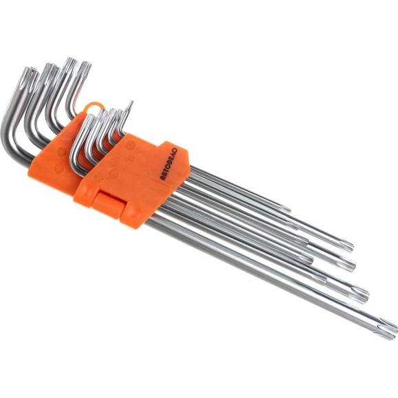 Набор Г-образных ключей TORX АвтоDело T10-T50 длинные с отверстием 9 предметов 39156 14641 Набор Г-образных ключей TORX АвтоDело T10-T50 длинные с отверстием 9 предметов 39156 14641