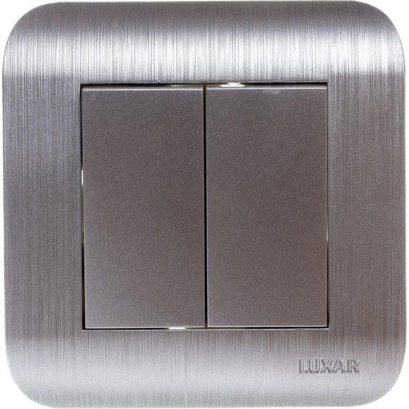 Выключатель LUXAR Deco с/у 2 клавиши, серебро с рифленой рамкой, 250В 10А 4606400620235 Выключатель LUXAR Deco с/у 2 клавиши, серебро с рифленой рамкой, 250В 10А 4606400620235