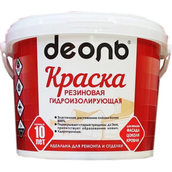 Резиновая краска Деоль гидроизолирующая, белоснежная, 9 л 00020950 Резиновая краска Деоль гидроизолирующая, белоснежная, 9 л 00020950