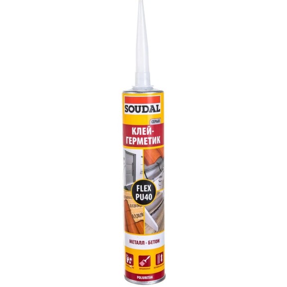 Полиуретановый герметик-клей Soudal FLEX PU 40 FC серый 300 мл 137854