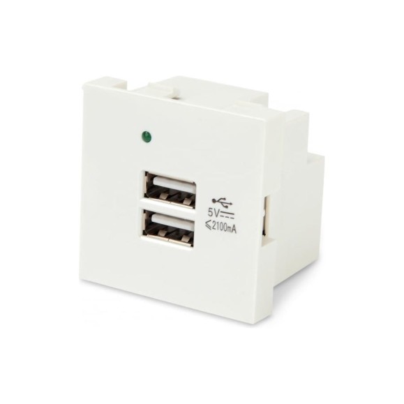 Модуль розетки USB для зарядки Hyperline M45-USBCH2-WH 2 порта, 2М, 4.2А, 5В, 45x45мм, белый 250097 Модуль розетки USB для зарядки Hyperline M45-USBCH2-WH 2 порта, 2М, 4.2А, 5В, 45x45мм, белый 250097