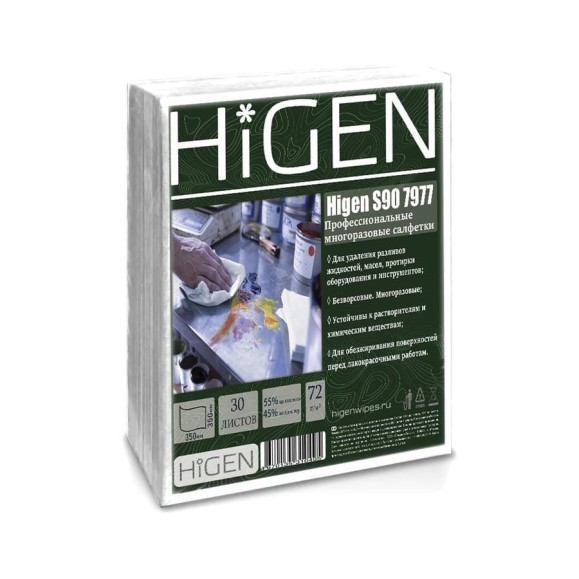 Универсальные безворсовые салфетки Higen S90 в листах, белые, 72 gsm, 35x35 см, 45/55, 30лст/пач 7977 Универсальные безворсовые салфетки Higen S90 в листах, белые, 72 gsm, 35x35 см, 45/55, 30лст/пач 7977