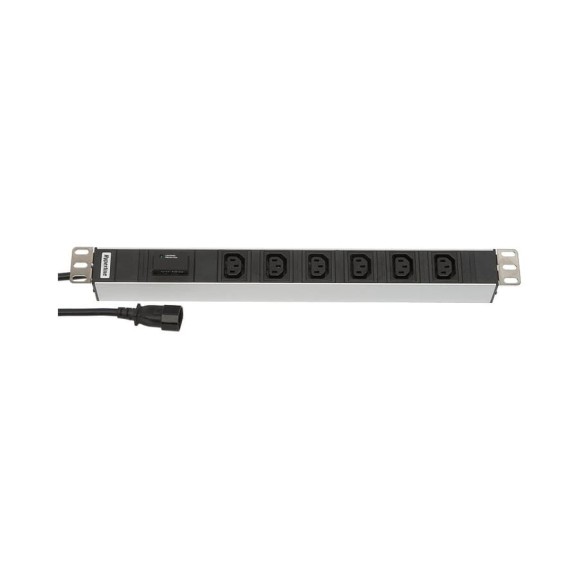 Блок розеток Hyperline SHT19-6IEC-F-2.5IEC для 19" шкафов, горизонтальный, 6 розеток IEC320 C13, защита от перенапряжения (сменный блок), кабель питания 2.5м (3x1.0мм2) с вилкой IEC320 C14 1 Блок розеток Hyperline SHT19-6IEC-F-2.5IEC для 19" шкафов, горизонтальный, 6 розеток IEC320 C13, защита от перенапряжения (сменный блок), кабель питания 2.5м (3x1.0мм2) с вилкой IEC320 C14 1