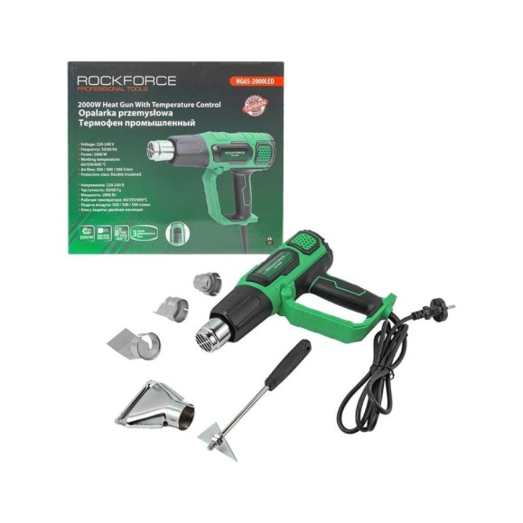 Промышленный фен с насадками ROCKFORCE RF-HG65-2000LED(52351) Промышленный фен с насадками ROCKFORCE RF-HG65-2000LED(52351)