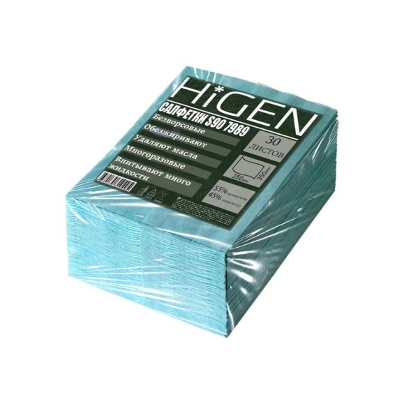 Универсальные безворсовые салфетки Higen S90 в листах, бирюзовые, 72 gsm, 35x35 см, 45/55, 30лст/пач 7989 Универсальные безворсовые салфетки Higen S90 в листах, бирюзовые, 72 gsm, 35x35 см, 45/55, 30лст/пач 7989