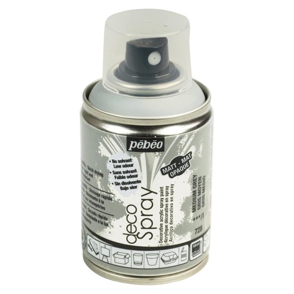 Краска PEBEO decoSpray на водной основе, аэрозоль, 100 мл, серый 530580 Краска PEBEO decoSpray на водной основе, аэрозоль, 100 мл, серый 530580