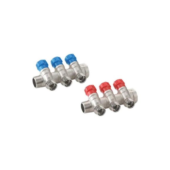 Коллектор RIIFO Flow с вентилями 3/4" ВР/НР 4x1/2"НР конус ц/ц 35 мм красные рукоятки 1100047708 Коллектор RIIFO Flow с вентилями 3/4" ВР/НР 4x1/2"НР конус ц/ц 35 мм красные рукоятки 1100047708