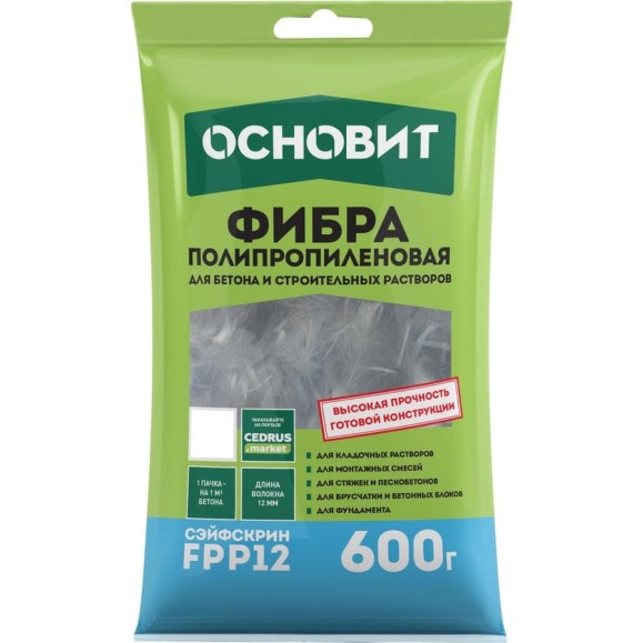 Полипропиленовая фибра Основит сэйфскрин fpp12 для добавления в бетоны и растворы с целью повышения прочности готовой конструкции, 600 гр 92492 Полипропиленовая фибра Основит сэйфскрин fpp12 для добавления в бетоны и растворы с целью повышения прочности готовой конструкции, 600 гр 92492