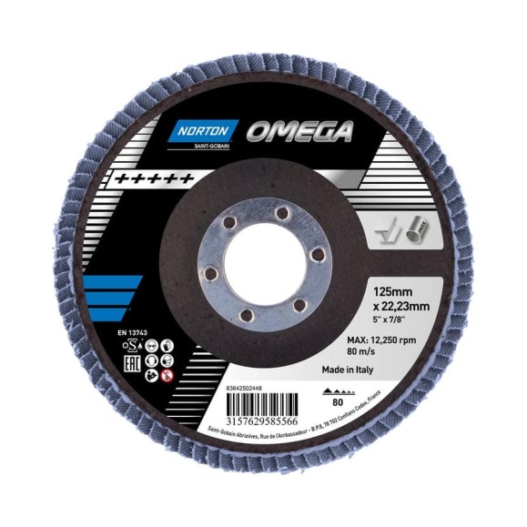 Круг лепестковый Omega 125x22 мм, P80, цирконий NORTON 78072716284 Круг лепестковый Omega 125x22 мм, P80, цирконий NORTON 78072716284
