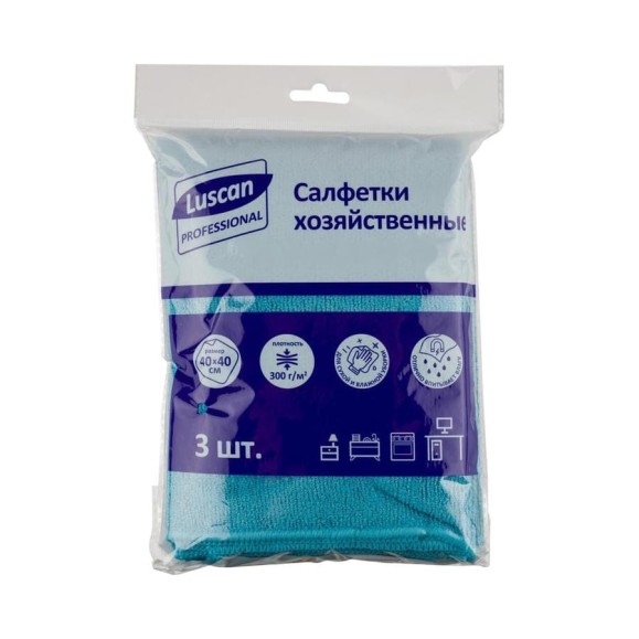 Салфетки хозяйственные Luscan PROFESSIONAL Luscan Professional 300г/м2 40х40см 3шт/уп синие 1612791 Салфетки хозяйственные Luscan PROFESSIONAL Luscan Professional 300г/м2 40х40см 3шт/уп синие 1612791