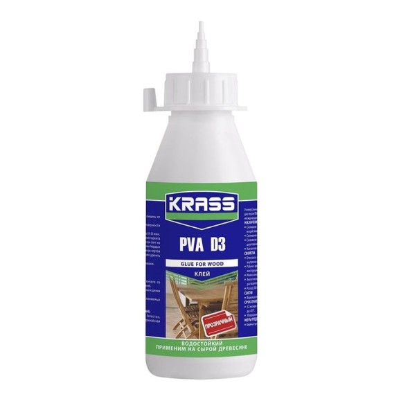 Водостойкий клей KRASS pva d3 для древесины, 0.5 л ЛА-00001477 Водостойкий клей KRASS pva d3 для древесины, 0.5 л ЛА-00001477