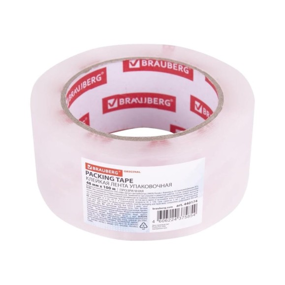 Упаковочная клейкая лента BRAUBERG Original, 48 мм х 100 м, прозрачная, толщина 45 микрон 440174 Упаковочная клейкая лента BRAUBERG Original, 48 мм х 100 м, прозрачная, толщина 45 микрон 440174