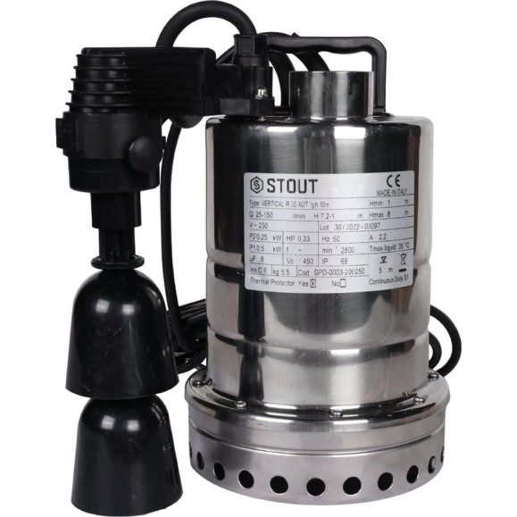 Дренажный насос с вертикальным поплавком STOUT Spd-0003-200250 RG0091CN917S67 Дренажный насос с вертикальным поплавком STOUT Spd-0003-200250 RG0091CN917S67