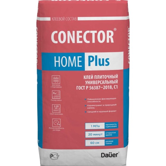 Плиточный универсальный клей Dauer conector home plus 25 кг 31881 Плиточный универсальный клей Dauer conector home plus 25 кг 31881