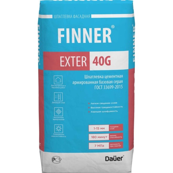 Цементная армированная базовая шпатлевка Dauer finner exter 40g серая, 25 кг 31614 Цементная армированная базовая шпатлевка Dauer finner exter 40g серая, 25 кг 31614