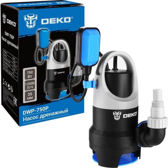 Дренажный насос DEKO DWP-750P грязевая, поплавок, 220В, 750Вт, пластик 076-0515 Дренажный насос DEKO DWP-750P грязевая, поплавок, 220В, 750Вт, пластик 076-0515