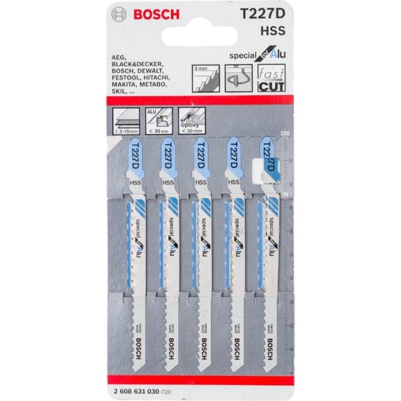 Пилки T227D 5 шт. по металлу для лобзика Bosch 2.608.631.030 Пилки T227D 5 шт. по металлу для лобзика Bosch 2.608.631.030