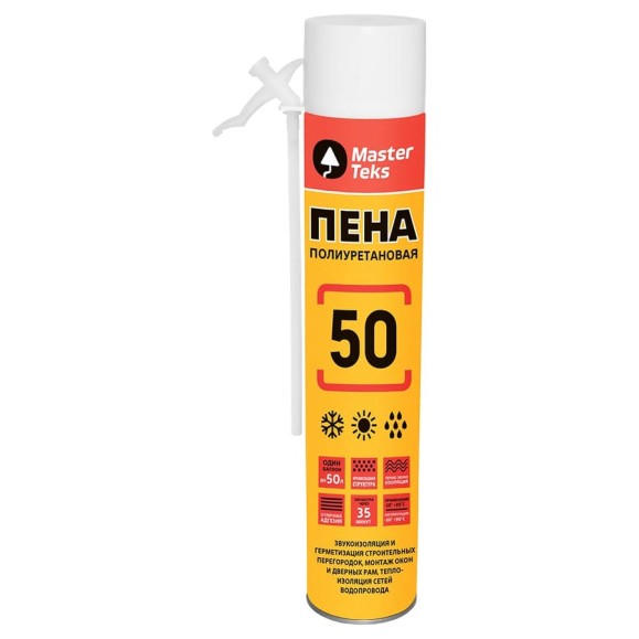Монтажная бытовая пена MASTERTEKS 50, всесезонная, полиуретановая, 670 мл 243411