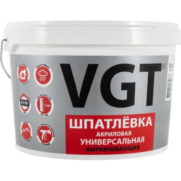 Универсальная акриловая шпаклевка18 кг для наружних и внутренних работ VGT 57645 Универсальная акриловая шпаклевка18 кг для наружних и внутренних работ VGT 57645